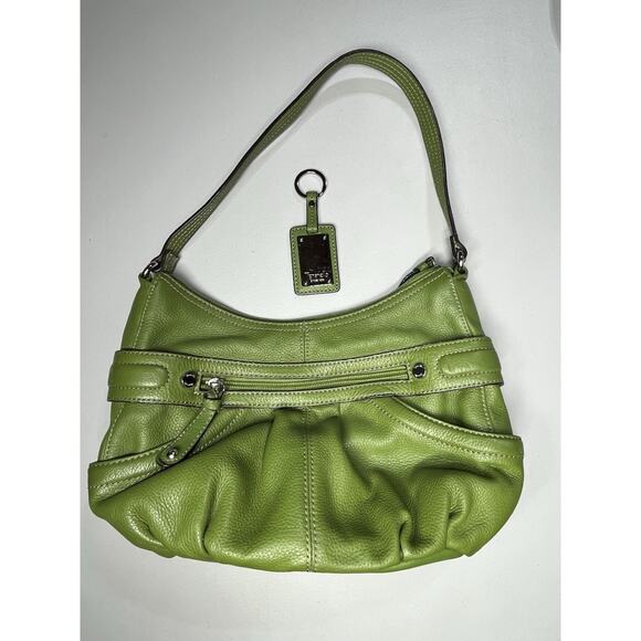 Tignanello Leather Shoulder Bag Green Small Cresent Hobo Y2K - Picture 1 of 10